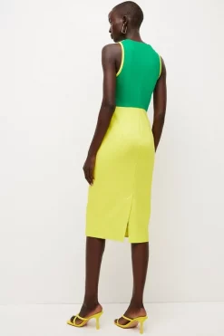Best Sale 👍 Karen Millen Colour Blocked Zip Detail Ponte Midi 👗 Dress 🎁 -Workwear Shop bkk02488 bright20green xl 2