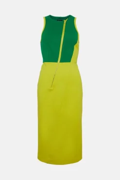Best Sale 👍 Karen Millen Colour Blocked Zip Detail Ponte Midi 👗 Dress 🎁 -Workwear Shop bkk02488 bright20green xl 3