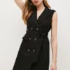 Budget 👏 Karen Millen Cotton Sateen Sleeveless Belted Mini 👗 Dress 🤩