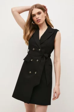 Budget 👏 Karen Millen Cotton Sateen Sleeveless Belted Mini 👗 Dress 🤩