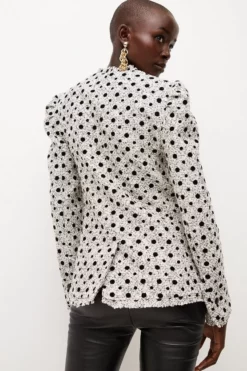 Hot Sale 😀 Karen Millen Polka Dot Boucle Jacket 🥰 -Workwear Shop bkk02895 mono xl 2