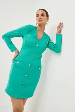 Cheap ✔️ Karen Millen Italian Structured Jersey Button Short Mini 👗 Dress ⌛