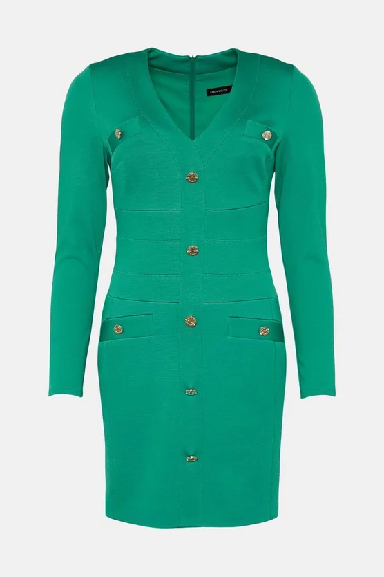 Cheap โ๏ธ Karen Millen Italian Structured Jersey Button Short Mini ๐ Dress โ 4 Cheap โ๏ธ Karen Millen Italian Structured Jersey Button Short Mini ๐ Dress โ - Image 4