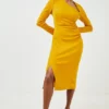 Coupon 🤩 Karen Millen Italian Structured Jersey Tuck Pencil Midi 👗 Dress ⌛