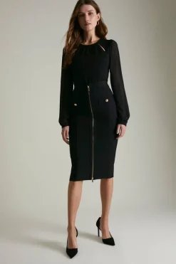 Outlet 🎉 Karen Millen Georgette Sleeve Cut Out Ponte Jersey Top ✨