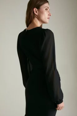 Outlet 🎉 Karen Millen Georgette Sleeve Cut Out Ponte Jersey Top ✨ -Workwear Shop bkk02954 black xl 2