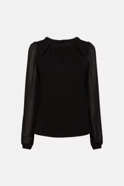 Outlet 🎉 Karen Millen Georgette Sleeve Cut Out Ponte Jersey Top ✨ -Workwear Shop bkk02954 black xl 3