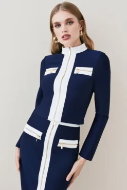 Flash Sale 🧨 Karen Millen Contrast Zip Pocket Bandage Knit Jacket ✔️