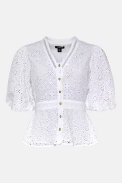 Best Pirce 🥰 Karen Millen Petite Cotton Broderie Woven Blouse 🛒 8 Best Pirce 🥰 Karen Millen Petite Cotton Broderie Woven Blouse 🛒 -Workwear Shop bkk03353 white xl 3