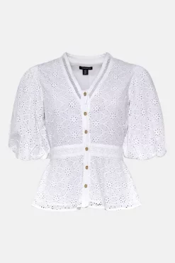 Deals 🤩 Karen Millen Cotton Broderie Woven Blouse 🛒 -Workwear Shop bkk03354 white xl 3
