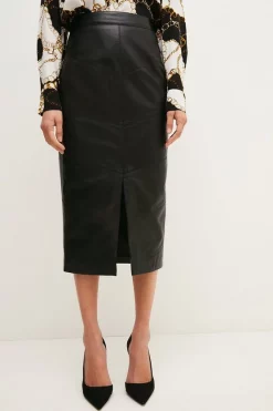 Deals ⌛ Karen Millen Petite Leather Diagonal Panel Pencil Midi 👗 Skirt ⌛ -Workwear Shop bkk03775 black xl 1