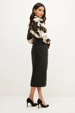 Deals ⌛ Karen Millen Petite Leather Diagonal Panel Pencil Midi 👗 Skirt ⌛ -Workwear Shop bkk03775 black xl 2