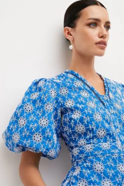 New 👏 Karen Millen Petite Contrast Cotton Broderie Woven Blouse 👏