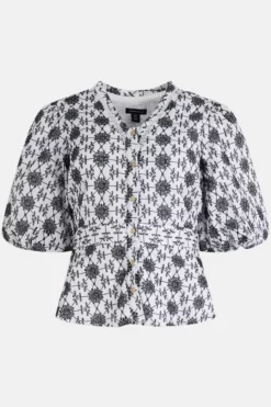 Deals 🎉 Karen Millen Contrast Cotton Broderie Woven Blouse 🎁 -Workwear Shop bkk03849 mono xl 3