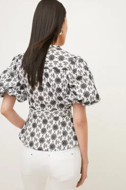 Deals 🎉 Karen Millen Contrast Cotton Broderie Woven Blouse 🎁 -Workwear Shop bkk03849 mono xl 4