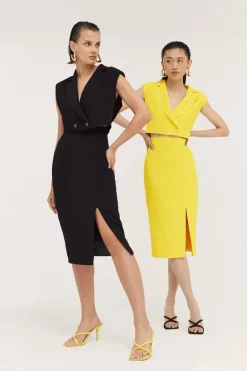 Top 10 🥰 Karen Millen Soft Twill Tailored Sleeveless Tux Midi 👗 Dress ⌛