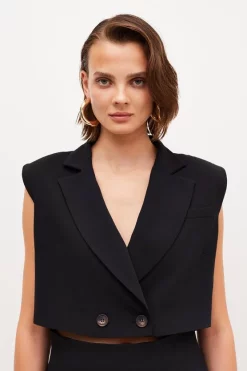 Top 10 🥰 Karen Millen Soft Twill Tailored Sleeveless Tux Midi 👗 Dress ⌛ -Workwear Shop bkk04413 black xl 2