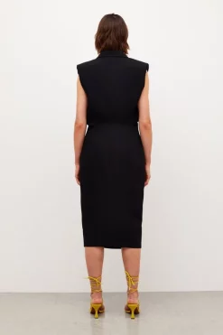 Top 10 🥰 Karen Millen Soft Twill Tailored Sleeveless Tux Midi 👗 Dress ⌛ -Workwear Shop bkk04413 black xl 3