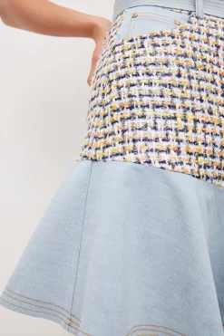 Deals ❤️ Karen Millen Denim And Tweed Mix Flippy Hem 👗 Skirt 🌟 -Workwear Shop bkk04434 multi xl 2