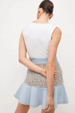 Deals ❤️ Karen Millen Denim And Tweed Mix Flippy Hem 👗 Skirt 🌟 -Workwear Shop bkk04434 multi xl 4