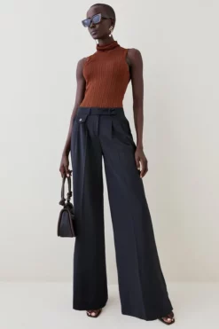 Promo ✨ Karen Millen Wool Blend Pleat Detail Wide Leg Trouser 🔔