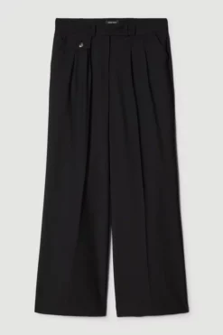 Promo ✨ Karen Millen Wool Blend Pleat Detail Wide Leg Trouser 🔔 -Workwear Shop bkk04480 black xl 3