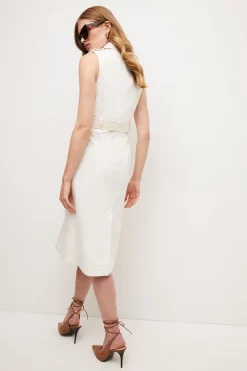 New 🎁 Karen Millen Cotton Double Breasted Trench Midi 👗 Dress ⭐ -Workwear Shop bkk04680 ivory xl 2