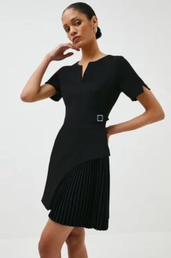 Outlet 😍 Karen Millen Tailored Military Pleat Short Sleeve Mini 👗 Dress 😀