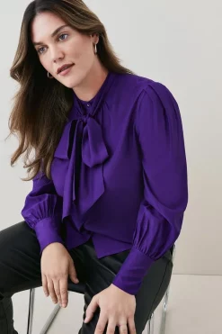 Cheapest 🔔 Karen Millen Plus Size Silk Viscose Satin Pussy Bow 👚 Shirt ✨