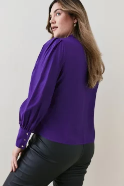 Cheapest 🔔 Karen Millen Plus Size Silk Viscose Satin Pussy Bow 👚 Shirt ✨ -Workwear Shop bkk04786 purple xl 2