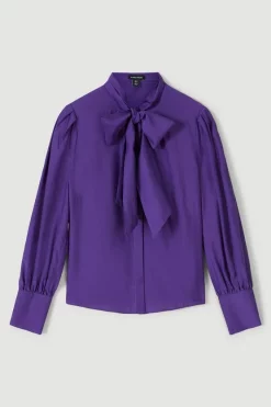 Cheapest 🔔 Karen Millen Plus Size Silk Viscose Satin Pussy Bow 👚 Shirt ✨ -Workwear Shop bkk04786 purple xl 3