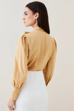 Deals 😍 Karen Millen Petite Silk Viscose Satin Pussy Bow 👕 Shirt ⌛ -Workwear Shop bkk04789 neutral xl 2