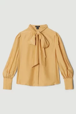 Deals 😍 Karen Millen Petite Silk Viscose Satin Pussy Bow 👕 Shirt ⌛ -Workwear Shop bkk04789 neutral xl 3