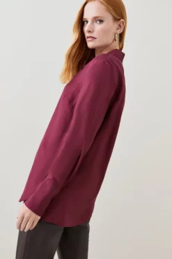 Best Pirce 👏 Karen Millen Silk Viscose Satin Woven 👚 Shirt 😍 -Workwear Shop bkk04792 burgundy xl 2