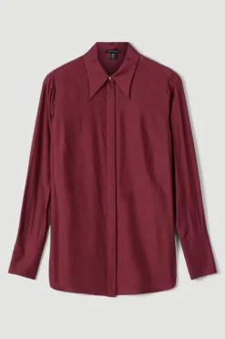 Best Pirce 👏 Karen Millen Silk Viscose Satin Woven 👚 Shirt 😍 -Workwear Shop bkk04792 burgundy xl 3