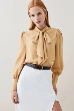Wholesale 🔥 Karen Millen Silk Viscose Satin Pussy Bow Woven 👕 Shirt 🥰 -Workwear Shop bkk04794 neutral xl 2
