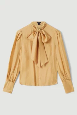 Wholesale 🔥 Karen Millen Silk Viscose Satin Pussy Bow Woven 👕 Shirt 🥰 -Workwear Shop bkk04794 neutral xl 3