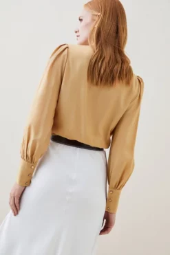Wholesale 🔥 Karen Millen Silk Viscose Satin Pussy Bow Woven 👕 Shirt 🥰 -Workwear Shop bkk04794 neutral xl 4
