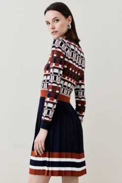 Best Pirce 👍 Karen Millen Broken Striped Jacquard Knit Skater Mini 👗 Dress 🤩 -Workwear Shop bkk04826 camel xl 2