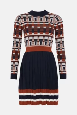 Best Pirce 👍 Karen Millen Broken Striped Jacquard Knit Skater Mini 👗 Dress 🤩 -Workwear Shop bkk04826 camel xl 3