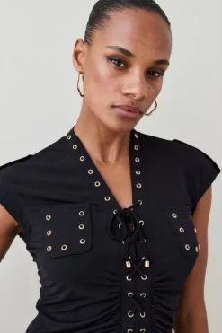 Promo 😉 Karen Millen Lace Up Eyelet Jersey Top 🧨