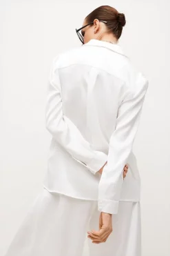 Coupon 🔥 Karen Millen Satin Crepe Long Sleeve 👚 Shirt ⌛ -Workwear Shop bkk04951 ivory xl 2