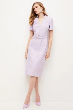 Outlet ⭐ Karen Millen Leather Tab Detail Pencil Midi 👗 Dress 🧨