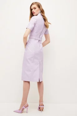 Outlet ⭐ Karen Millen Leather Tab Detail Pencil Midi 👗 Dress 🧨 -Workwear Shop bkk05004 lilac xl 2