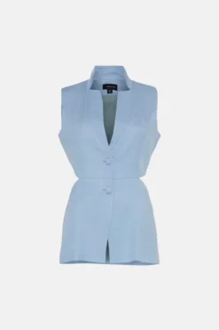 Budget 🧨 Karen Millen Premium Polished Linen Cut Out Waistcoat 🎉 -Workwear Shop bkk05080 blue xl 3