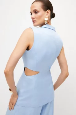 Budget 🧨 Karen Millen Premium Polished Linen Cut Out Waistcoat 🎉 -Workwear Shop bkk05080 blue xl 4