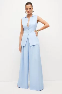 Wholesale ๐ Karen Millen Premium Polished Linen Pleat Front Wide Leg Trouser โจ