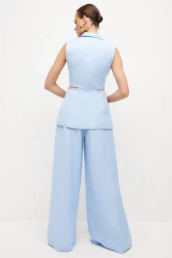 Wholesale 🛒 Karen Millen Premium Polished Linen Pleat Front Wide Leg Trouser ✨ -Workwear Shop bkk05081 blue xl 2