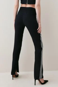 New ⌛ Karen Millen Satin Tailored Slim Leg Diamante Trim Trouser 🎁 -Workwear Shop bkk05107 black xl 2