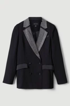 Cheapest ❤️ Karen Millen Satin Diamante Lapel Double Breasted Blazer 😍 -Workwear Shop bkk05109 black xl 3